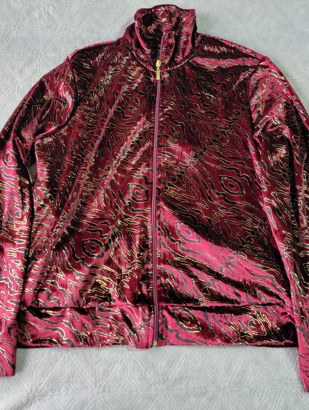 Mirror Image Women's Maroon Metallic Animal-Print Utility Jacket